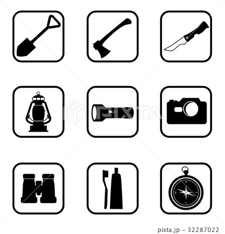 Hiking and camping icons on white background. 32287022