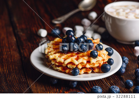 Waffles with Blueberry and Syrup. Waffles with Blueberry and Syrup. 32288111