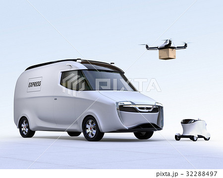 自動運転宅配車、配達ドローンとロボット。ラスト１マイルコンセプト 32288497