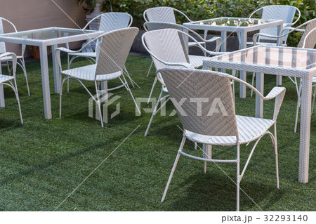 Furniture white chair and glass table 32293140