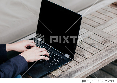 Asian Business woman hand typing on laptop 32294294