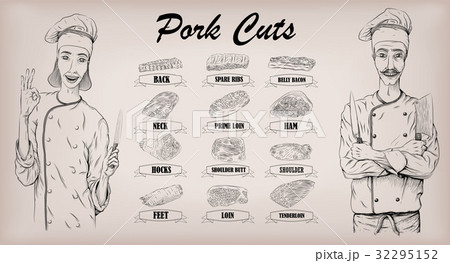 Pork pig carcass cut parts chops info graphics 32295152