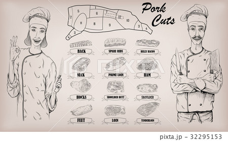 "Pork meat carcass cut chops info graphics scheme 32295153