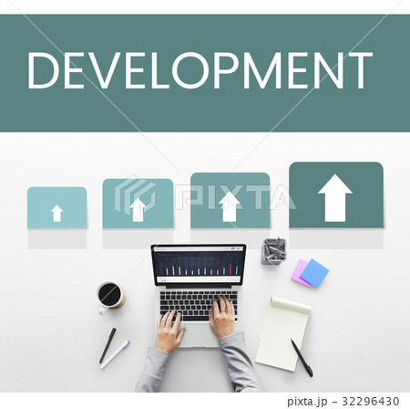 Hands working on laptop network graphic overlay background 32296430
