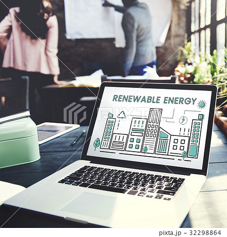 Laptop with eco city graphic on the screen 32298864