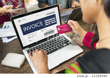 Woman working on laptop network graphic overlay 32299489