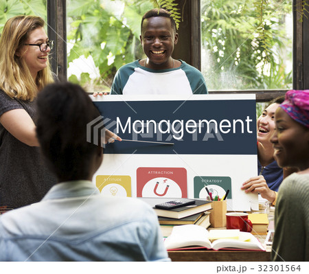 Students working on billboard network graphic overlay 32301564