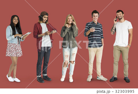 Various of diversity people standing using mobile phone on background 32303995