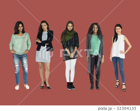 Diversity Women Set Gesture Standing Together Studio Isolated 32304135