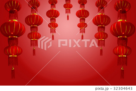 set of red Chinese lanterns circular 32304643