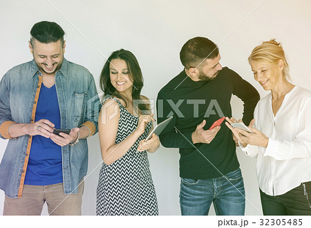 People Friendship Smiling Happiness Togetherness Digital Tablet Technology 32305485