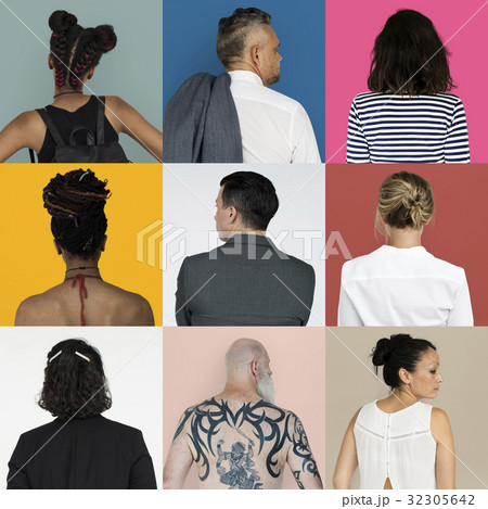 Collages diverse people backview concept Collages diverse people backview concept 32305642