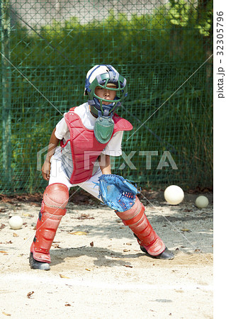 少年野球の守備練習の写真素材