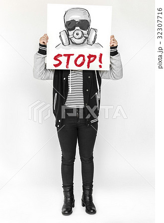 Stop Anti Against Abandon Gas Mask Word Graphic Stop Anti Against Abandon Gas Mask Word Graphic 32307716