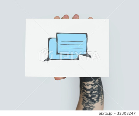 Hand holding banner network graphic overlay Hand holding banner network graphic overlay 32308247