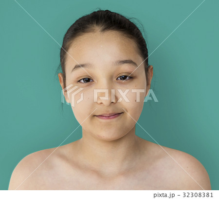 Little girl smiling bare chest studio portrait 32308381