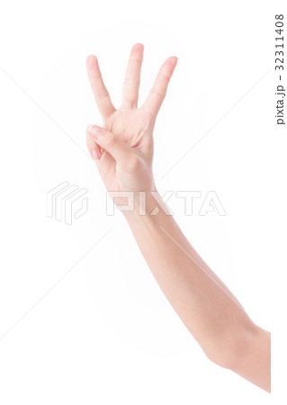 hand pointing up 3 finger gesture 32311408