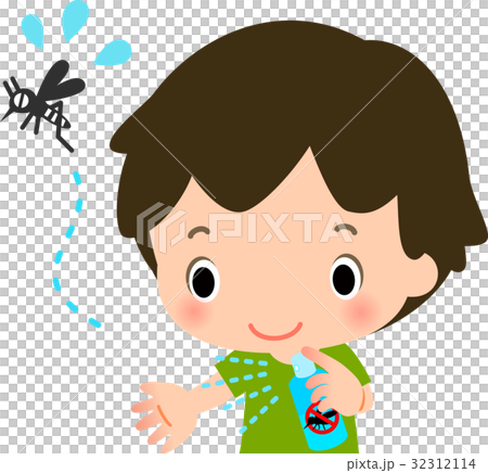 A boy putting insect repellent spray on her arm 32312114