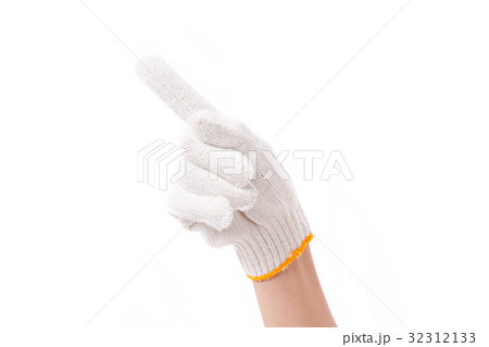 worker hand pointing up one finger, cotton glove 32312133