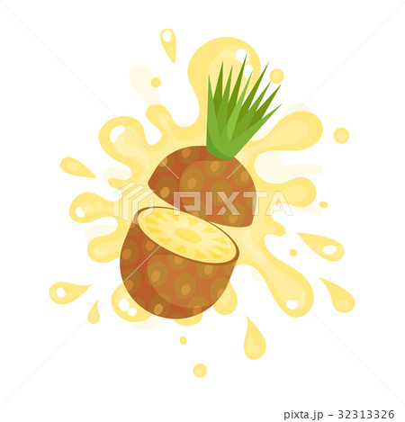 Sliced ripe pineapple juice splashing, colorful 32313326
