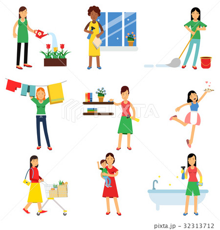 Modern housewife in housework activity set 32313712
