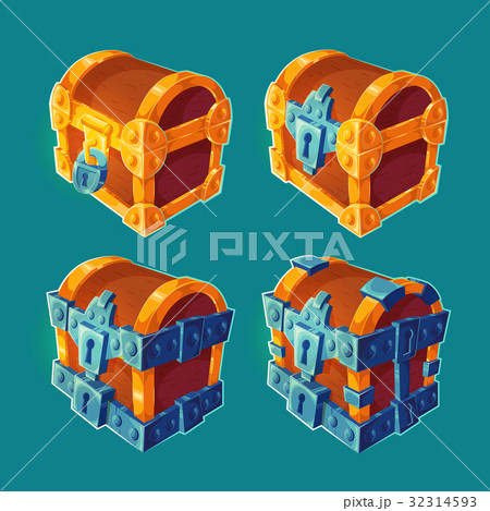 Collection of wooden chests locked and bound iron 32314593