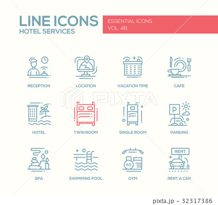 Hotel Services - flat design line icons set Hotel Services - flat design line icons set 32317386