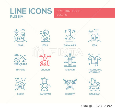 Russian symbols - flat design line icons set Russian symbols - flat design line icons set 32317392