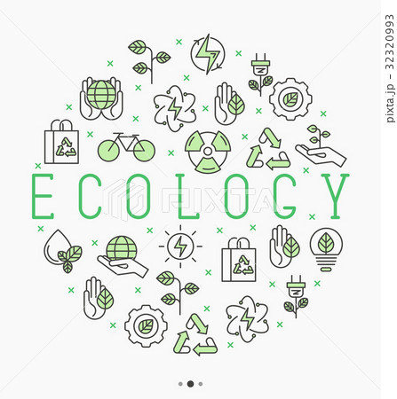 Ecology concept in circle with thin line icons 32320993