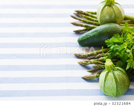 Green vegetables on table cloth 32321684
