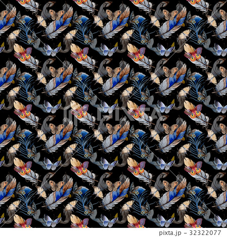 Watercolor bird feather from wing pattern. Watercolor bird feather from wing pattern. 32322077