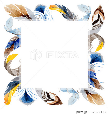 Watercolor Bird Feather From Wing Frame のイラスト素材