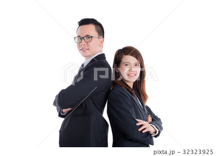 businessman and businesswoman over white  32323925
