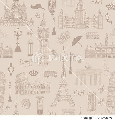 Travel seamless pattern. Europe Landmark sign 32325679