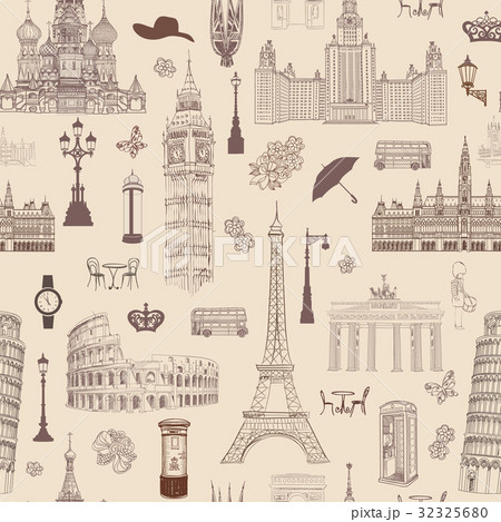 Travel tile pattern Europe wallpaper Landmark sign 32325680