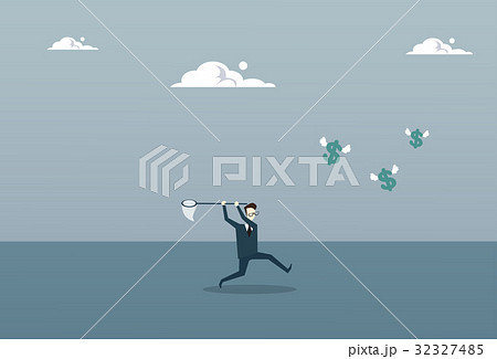 Business Man Catching Coins With Butterfly Net 32327485