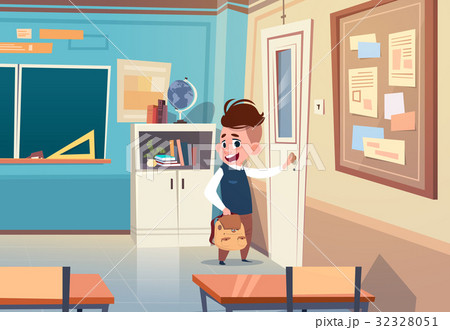 small school boy in classroom elementary classのイラスト素材