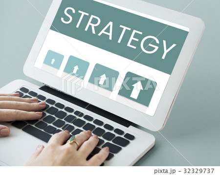 Hands working on laptop network graphic overlay 32329737