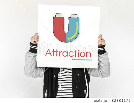 Girl holding banner of horseshoe magnetic field energy illustration Girl holding banner of horseshoe magnetic field energy illustration 32331175
