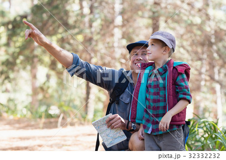 Boy looking away while father pointing Boy looking away while father pointing 32332232