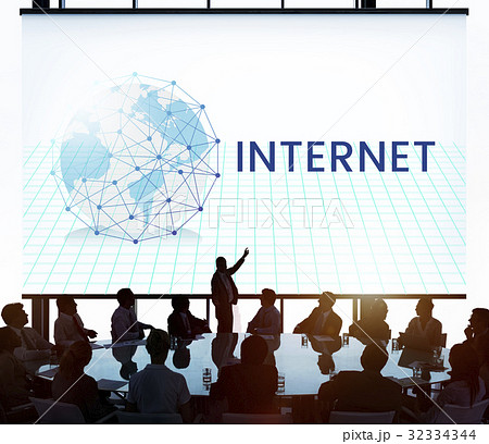 Network connection graphic overlay banner on wall 32334344