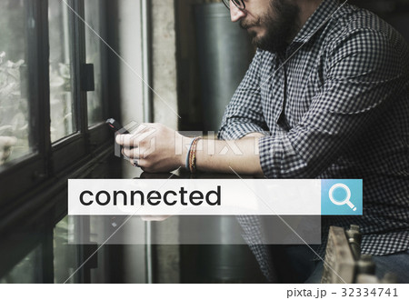 Stay Connect Everywhere Word in Search Bar Magnifying Glass Graphic 32334741