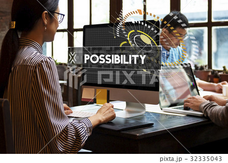 Workspace in the office possibility word graphic design Workspace in the office possibility word graphic design 32335043