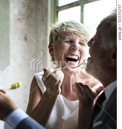 Senior Couple Cheerful Together Anniversary Celebration 32335247