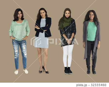 Diversity Women Set Gesture Standing Together Studio Isolated 32335460