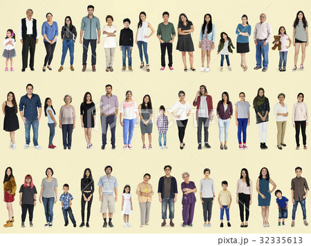 Asian people full body set standing with smiling on background Asian people full body set standing with smiling on background 32335613