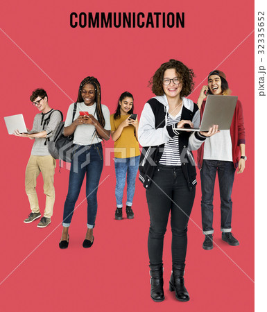 Diverse of Young Adult People Using Digital Devices Studio Isolated 32335652