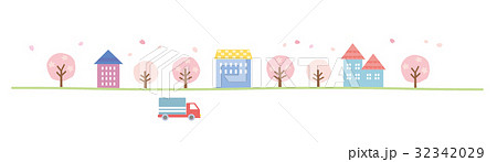 素材-かわいい家と車3（春の風景） 32342029