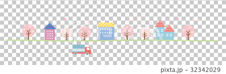 素材-かわいい家と車3（春の風景） 32342029