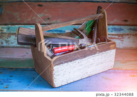 Old Wooden toolbox with old tools Old Wooden toolbox with old tools 32344088